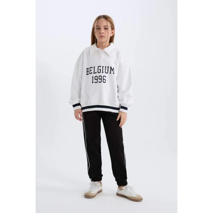 D8092 Kız Çocuk Beli Lastikli Baskılı Pamuklu Jogger Eşofman Altı