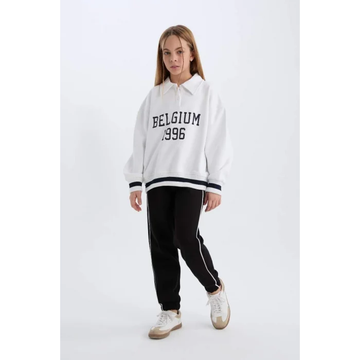 D8092 Kız Çocuk Beli Lastikli Baskılı Pamuklu Jogger Eşofman Altı