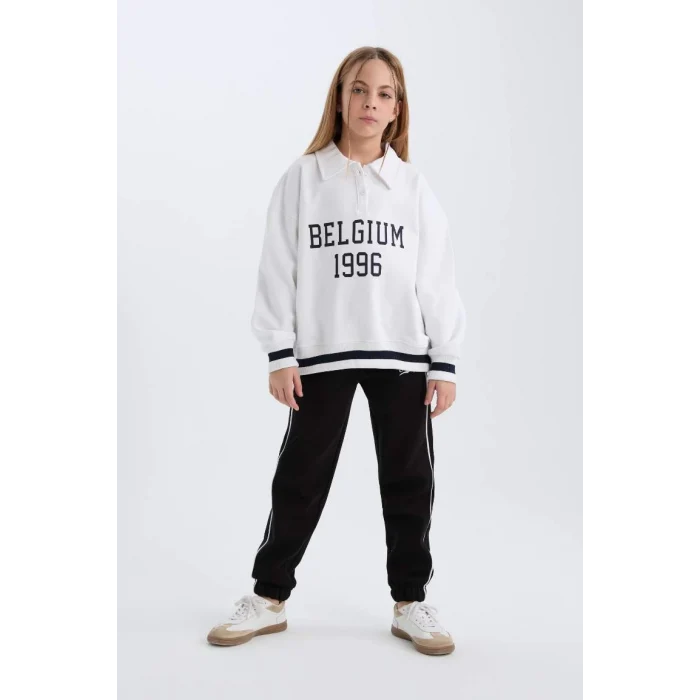 D8092 Kız Çocuk Beli Lastikli Baskılı Pamuklu Jogger Eşofman Altı