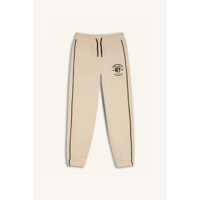 D8092 Kız Çocuk Beli Lastikli Baskılı Pamuklu Jogger Eşofman Altı