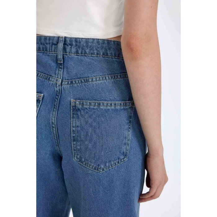D8102 Wide Leg Yüksek Bel Uzun Jean Yıkamalı Pantolon