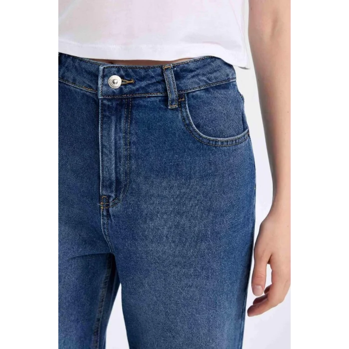 D8153 90s Wide Leg Yüksek Bel Uzun Jean Yıkamalı Pantolon