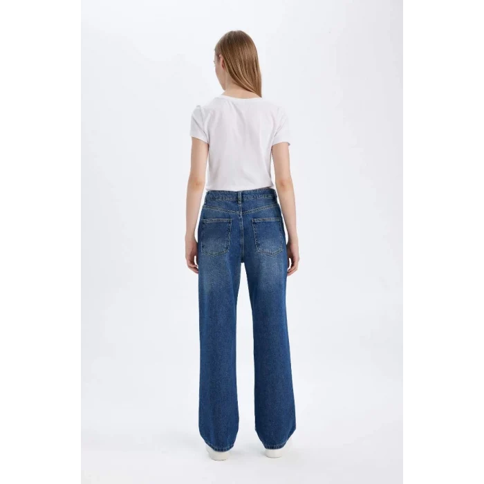 D8153 90s Wide Leg Yüksek Bel Uzun Jean Yıkamalı Pantolon