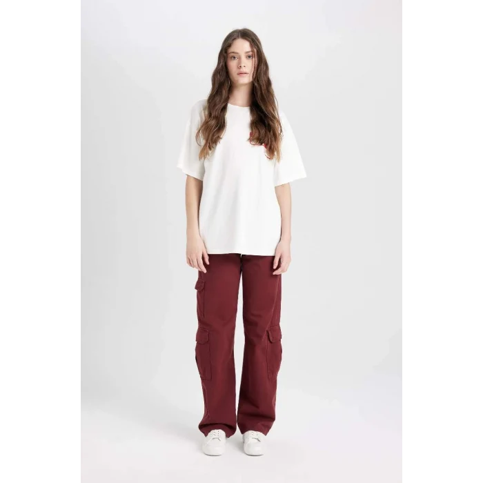 D8361 Coool Beetlejuice Oversize Geniş Kalıp Bisiklet Yaka Baskılı Kısa Kollu Tişört