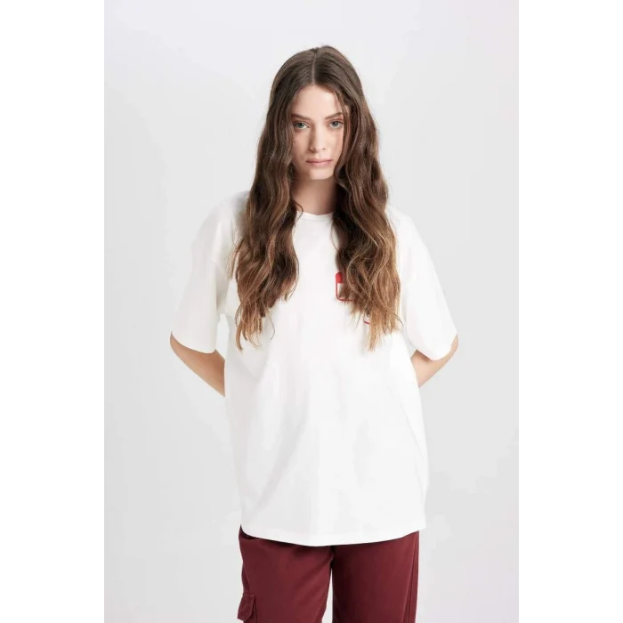 D8361 Coool Beetlejuice Oversize Geniş Kalıp Bisiklet Yaka Baskılı Kısa Kollu Tişört