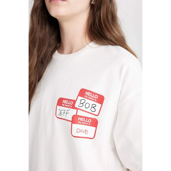 D8361 Coool Beetlejuice Oversize Geniş Kalıp Bisiklet Yaka Baskılı Kısa Kollu Tişört