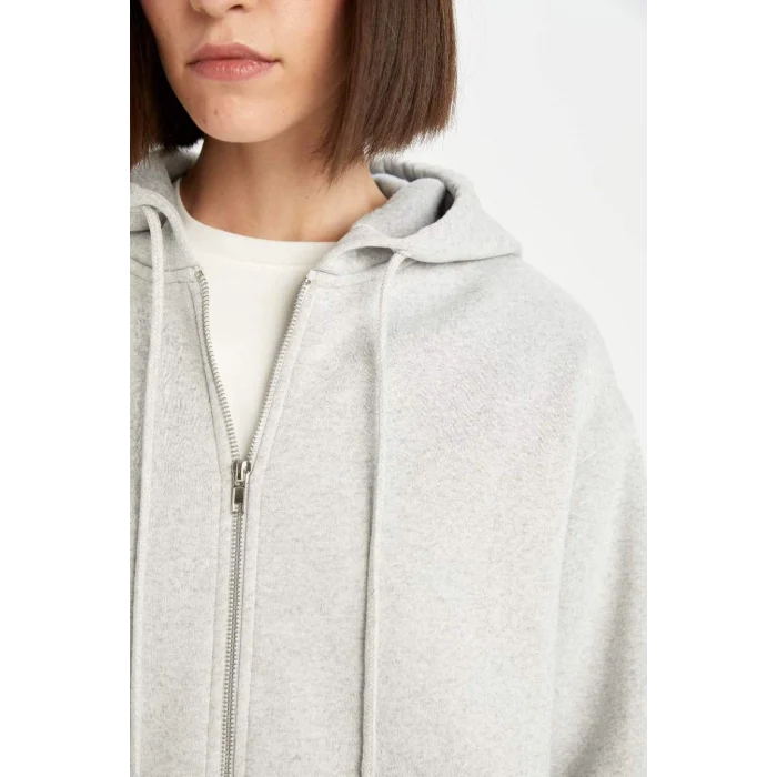 D8717 Relax Fit Kapüşonlu Kalın Fermuarlı Hırka