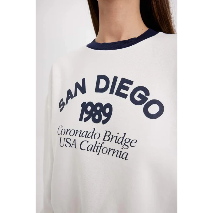 D8723 Boxy Fit Baskılı Kalın Casual Sweatshirt