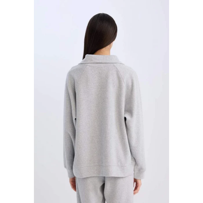 D9009 Yarım Fermuarlı Dik Yaka Basic Sweatshirt
