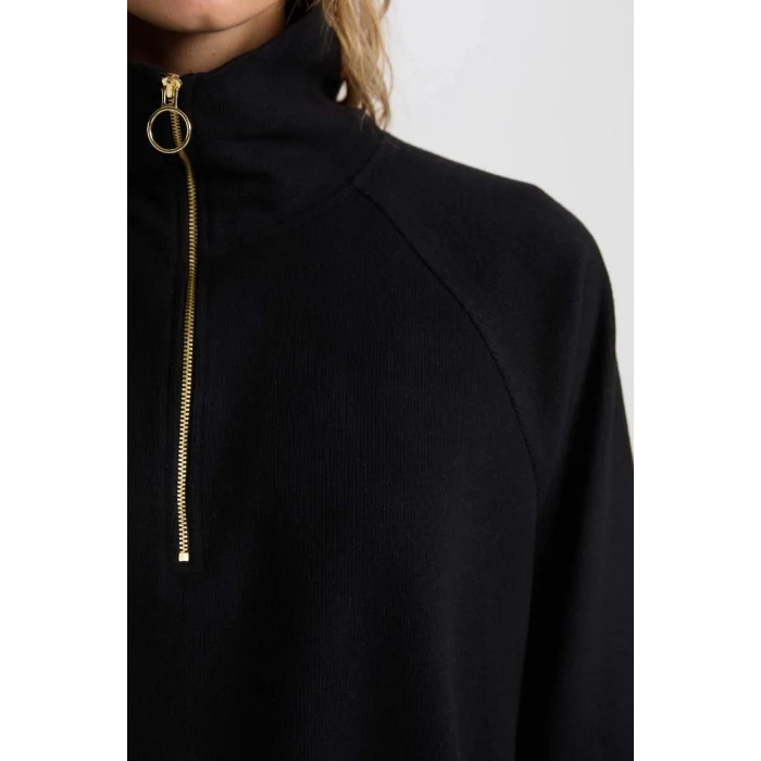 D9009 Yarım Fermuarlı Dik Yaka Basic Sweatshirt