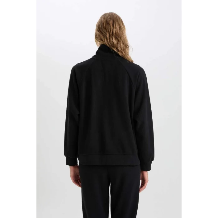 D9009 Yarım Fermuarlı Dik Yaka Basic Sweatshirt
