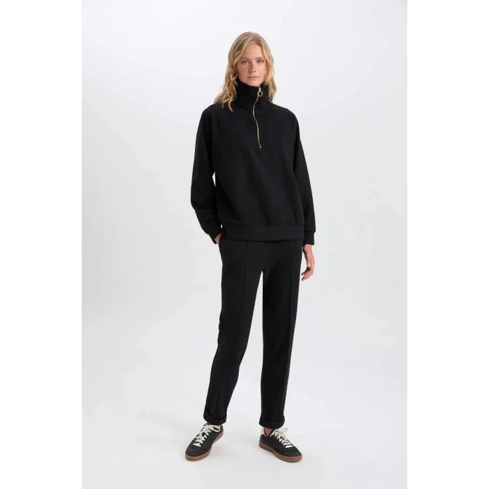 D9009 Yarım Fermuarlı Dik Yaka Basic Sweatshirt