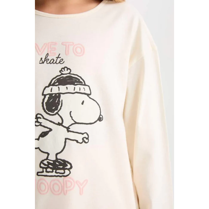 D9176 Snoopy Uzun Kollu Üst Beli Lastikli Uzun Alt Pijama Takımı