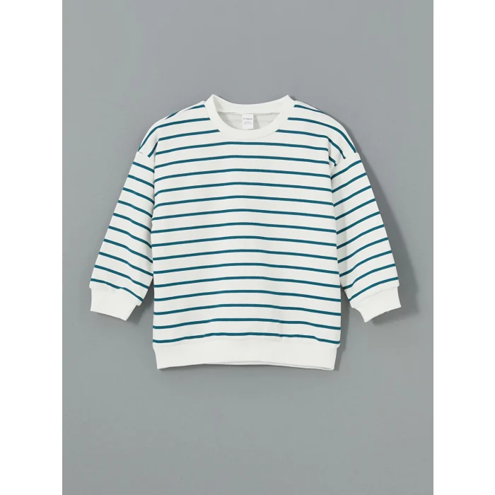 LCW Kids Petrol Bisiklet Yaka Çizgili Erkek Çocuk Sweatshirt ve Pantolon 2li