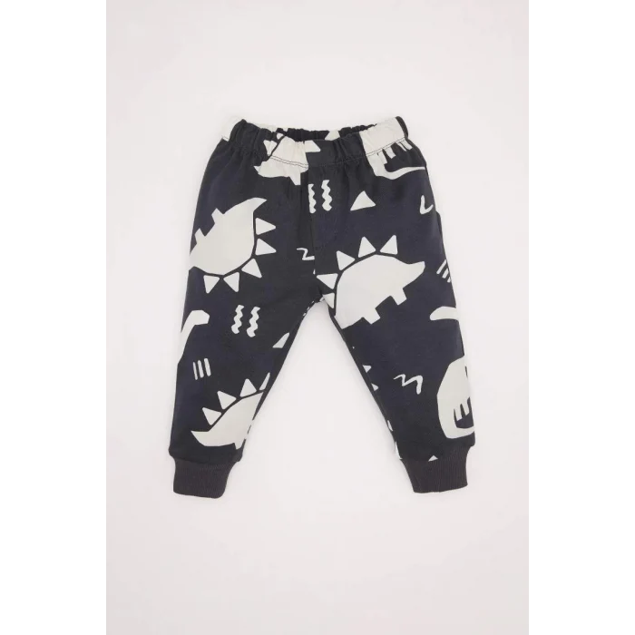 E0674 Erkek Bebek 2li Takım Dinazor Baskılı Sweatshirt Beli Lastikli Eşofman Altı