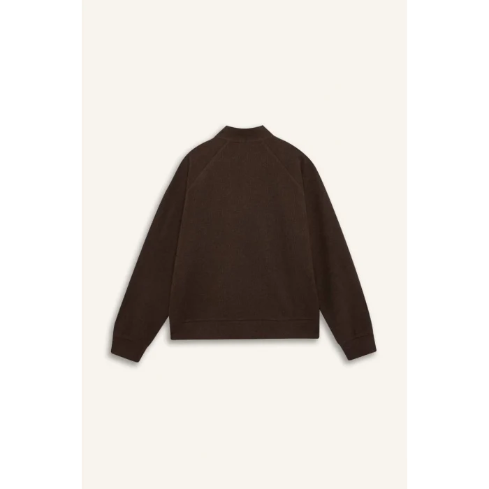 E0741 Oversize Geniş Kalıp Basic Düz Kanguru Cepli Fermuarlı Polo Yaka Sweatshirt