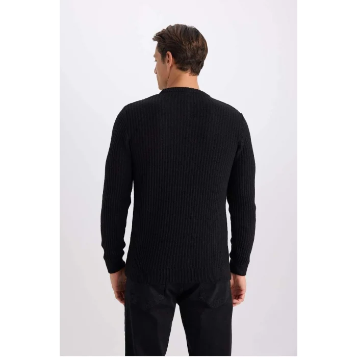 E0811 Standart Fit Bisiklet Yaka Dokulu Triko Kazak