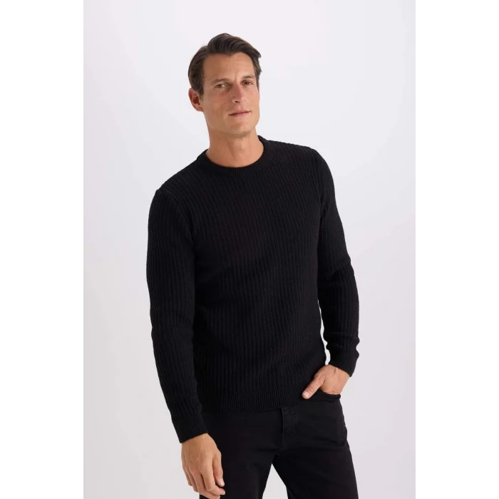 E0811 Standart Fit Bisiklet Yaka Dokulu Triko Kazak