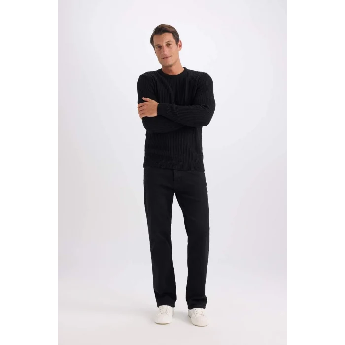 E0811 Standart Fit Bisiklet Yaka Dokulu Triko Kazak