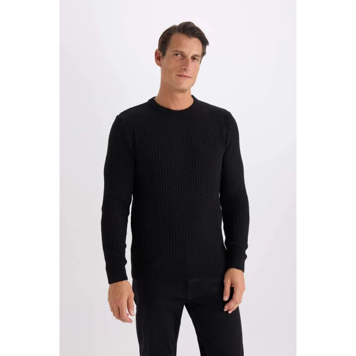 E0811 Standart Fit Bisiklet Yaka Dokulu Triko Kazak