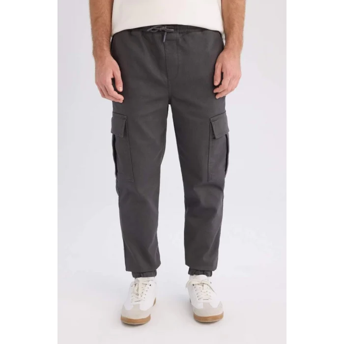 E0884 Jogger Regular Beli Bağcıklı Dokulu Kargo Cepli Pantolon