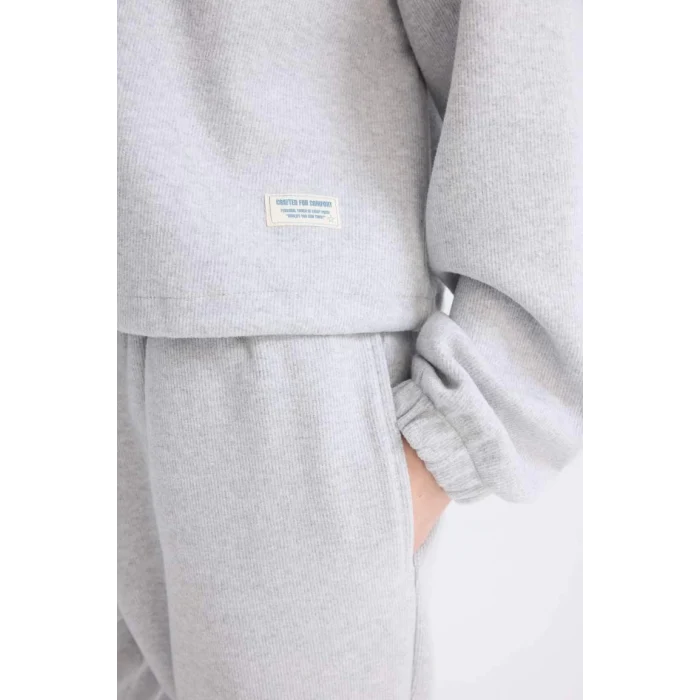 E1464 Coool Loose Fit Basic Düz Kapüşonlu Fermuarlı Sweatshirt Hırka