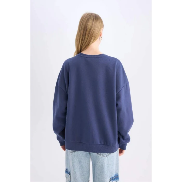 E1494 Coool Loose Fit Bisiklet Yaka Baskılı Kalın Sweatshirt