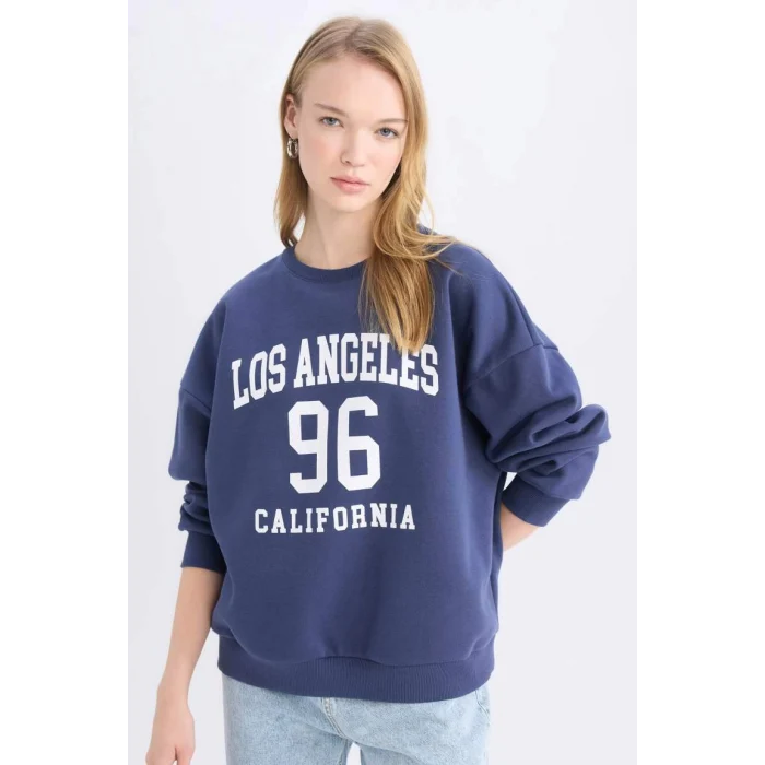 E1494 Coool Loose Fit Bisiklet Yaka Baskılı Kalın Sweatshirt