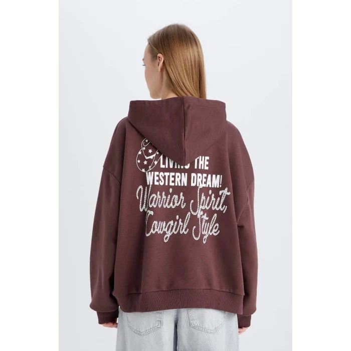 E1495 Coool Loose Fit Kapüşonlu Sırt Baskılı Kalın Sweatshirt