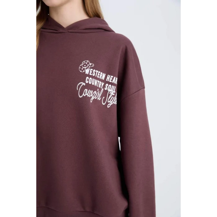 E1495 Coool Loose Fit Kapüşonlu Sırt Baskılı Kalın Sweatshirt