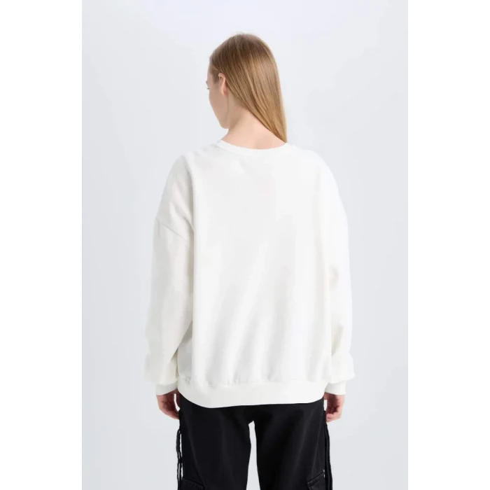 E1497 Coool Loose Fit Bisiklet Yaka Baskılı Kalın Sweatshirt