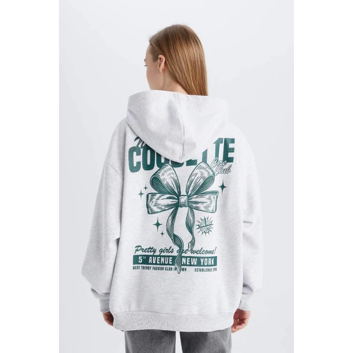E1530 Coool Oversize Geniş Kalıp Slogan Baskılı Kalın Sweatshirt Kumaşı Sweatshirt