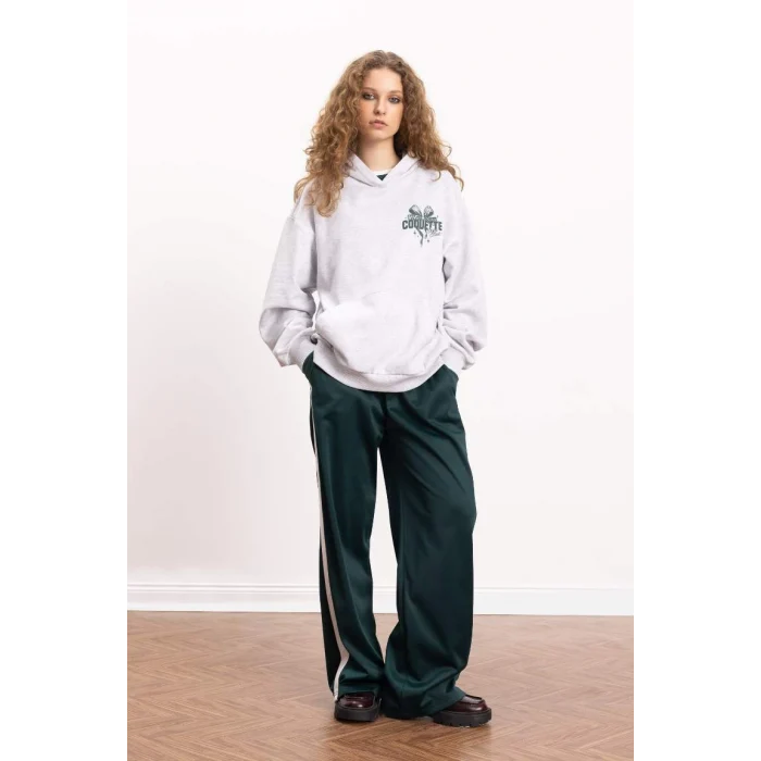 E1530 Coool Oversize Geniş Kalıp Slogan Baskılı Kalın Sweatshirt Kumaşı Sweatshirt