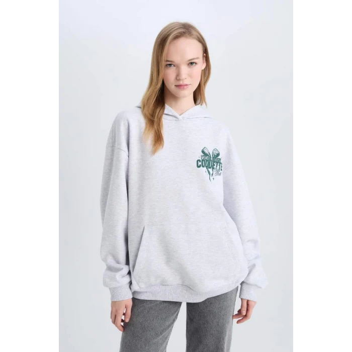 E1530 Coool Oversize Geniş Kalıp Slogan Baskılı Kalın Sweatshirt Kumaşı Sweatshirt