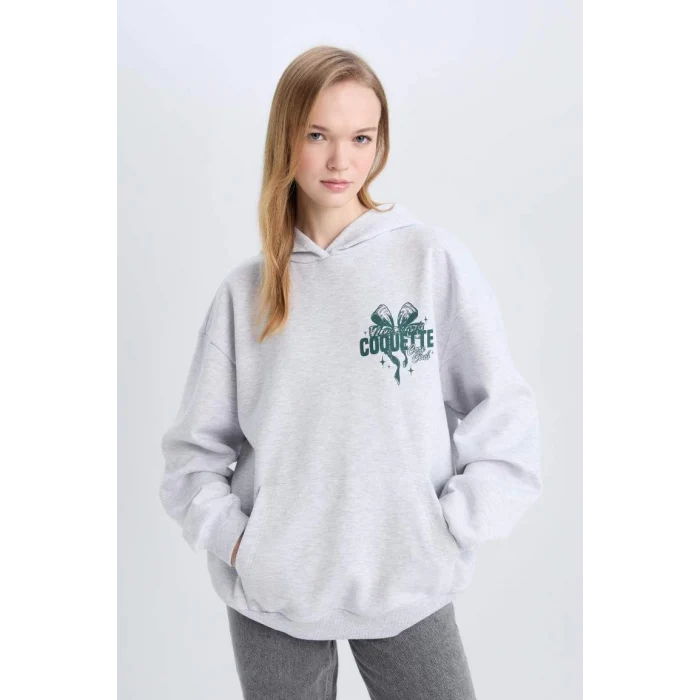 E1530 Coool Oversize Geniş Kalıp Slogan Baskılı Kalın Sweatshirt Kumaşı Sweatshirt