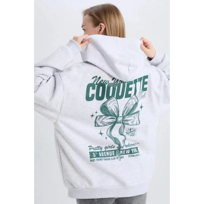 E1530 Coool Oversize Geniş Kalıp Slogan Baskılı Kalın Sweatshirt Kumaşı Sweatshirt