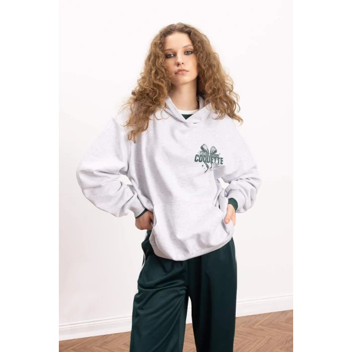 E1530 Coool Oversize Geniş Kalıp Slogan Baskılı Kalın Sweatshirt Kumaşı Sweatshirt