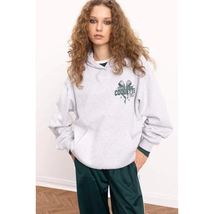 E1530 Coool Oversize Geniş Kalıp Slogan Baskılı Kalın Sweatshirt Kumaşı Sweatshirt