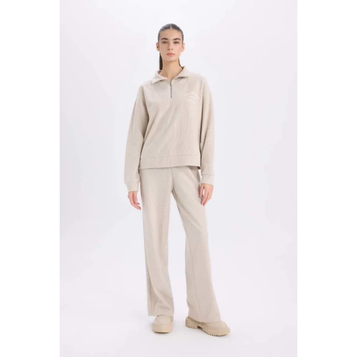 E1850 Regular Fit Yarım Fermuarlı Baskılı Casual Sweatshirt