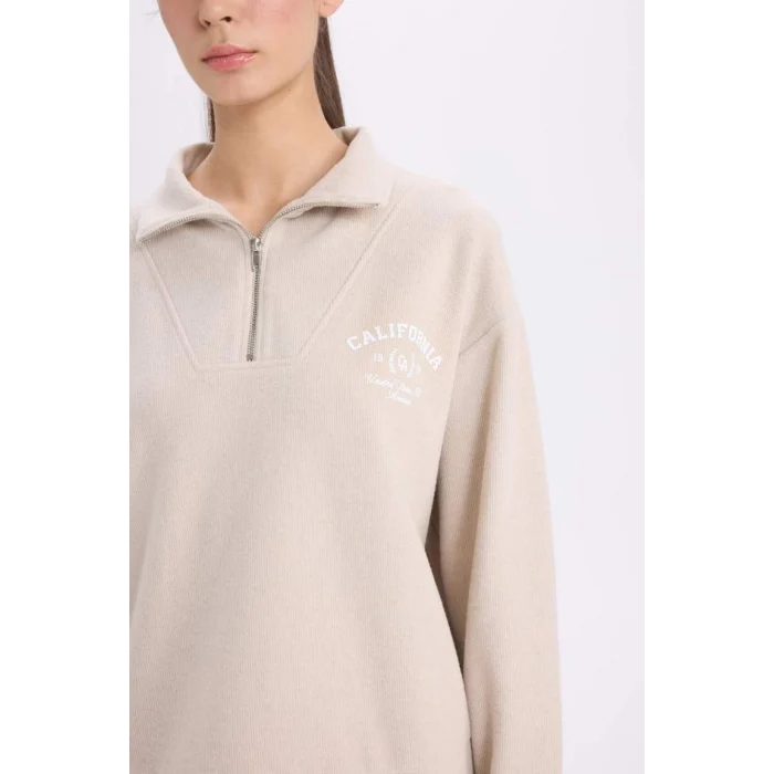 E1850 Regular Fit Yarım Fermuarlı Baskılı Casual Sweatshirt