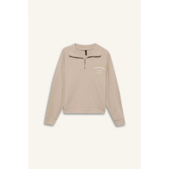 E1850 Regular Fit Yarım Fermuarlı Baskılı Casual Sweatshirt