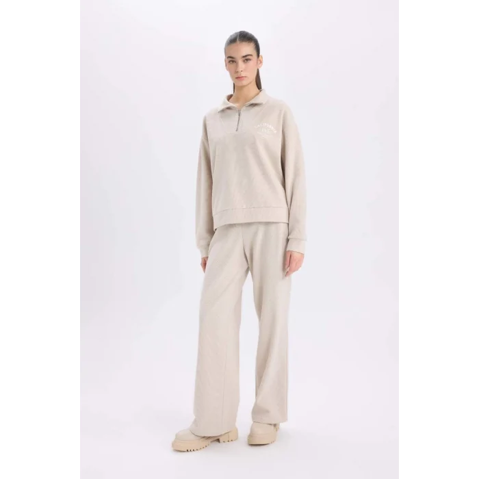 E1850 Regular Fit Yarım Fermuarlı Baskılı Casual Sweatshirt