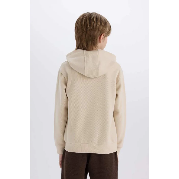 E1931 Erkek Çocuk Kapüşonlu Baskılı Kalın Sweatshirt Beli Lastikli Eşofman Altı 2li Takım