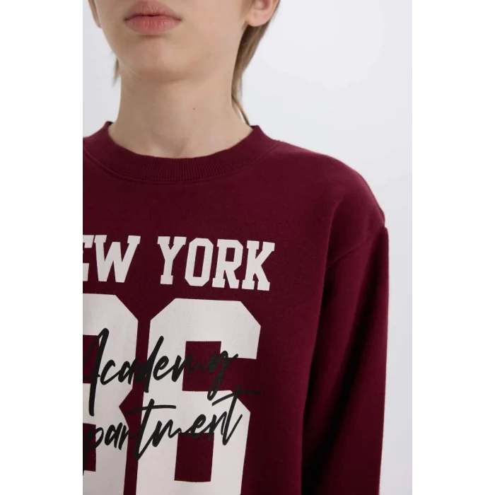 E1935 Erkek Çocuk Bisiklet Yaka Baskılı Kalın Sweatshirt Beli Lastikli Eşofman Altı 2li Takım