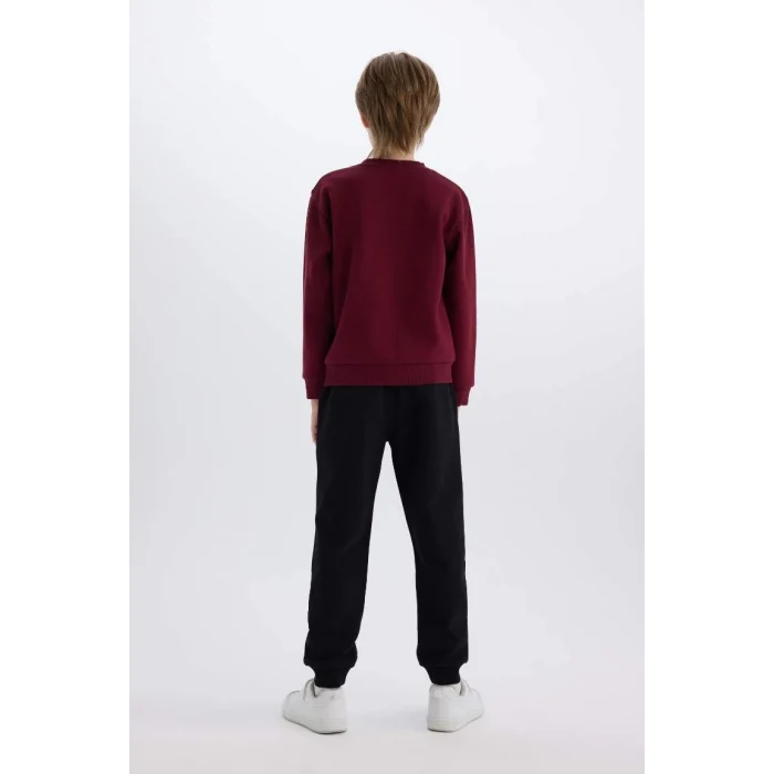 E1935 Erkek Çocuk Bisiklet Yaka Baskılı Kalın Sweatshirt Beli Lastikli Eşofman Altı 2li Takım