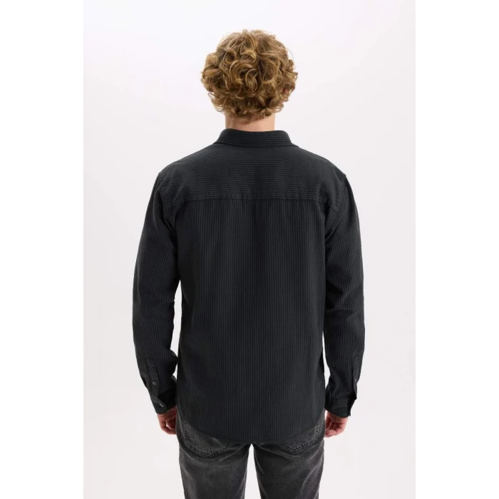 E1944 Regular Fit Çizgili Pamuklu Uzun Kollu Gömlek