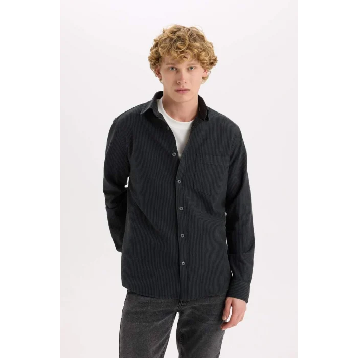 E1944 Regular Fit Çizgili Pamuklu Uzun Kollu Gömlek