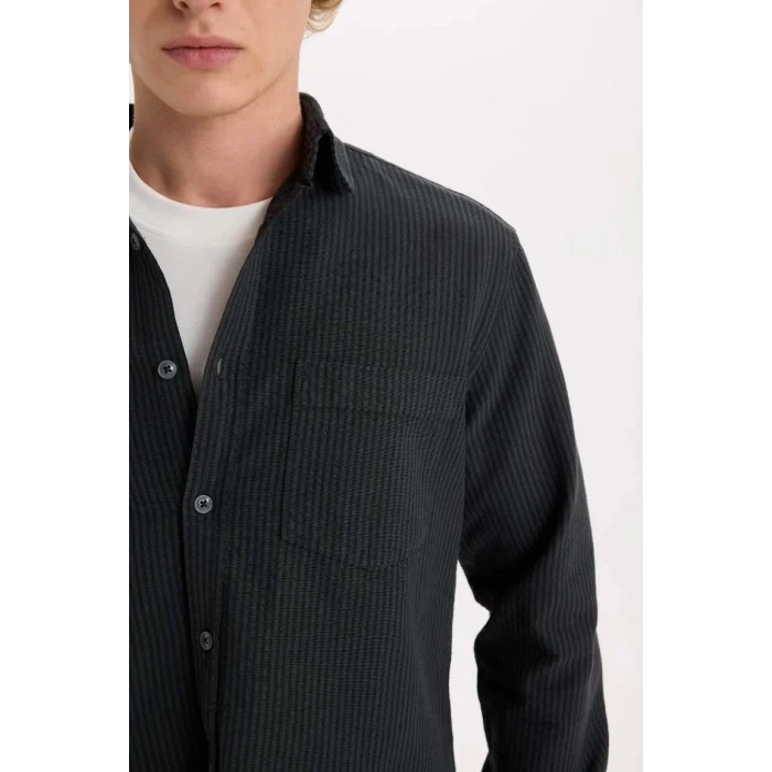 E1944 Regular Fit Çizgili Pamuklu Uzun Kollu Gömlek