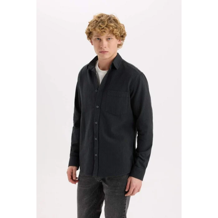 E1944 Regular Fit Çizgili Pamuklu Uzun Kollu Gömlek