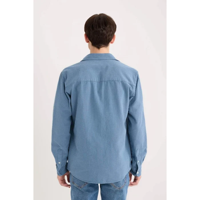 E1944 Regular Fit Çizgili Pamuklu Uzun Kollu Gömlek